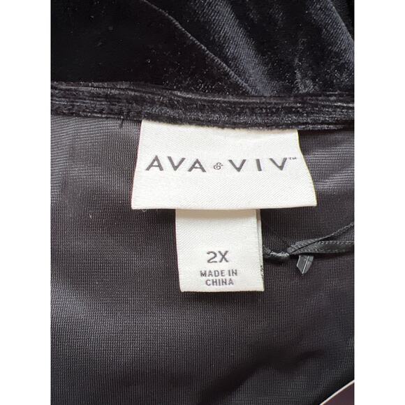 Ava & Viv Dress Womens 2X Black Velour Knee Length Rosette Pockets Cocktail NEW - Picture 7 of 10